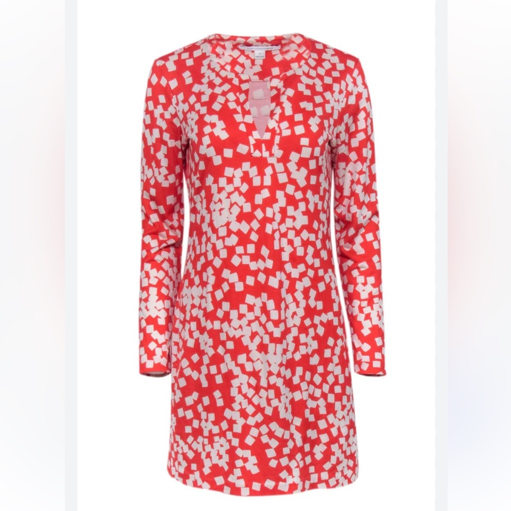 Diane Von Furstenberg Geometric Red‎ and White Mini Dress